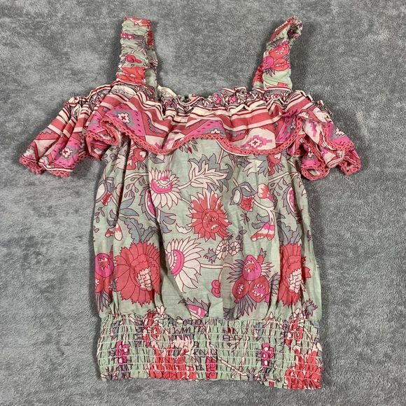 Jennifer Grace NWT Women’s Gray Pink Boho Off Shoulder Floral Top Size Small - Picture 4 of 9
